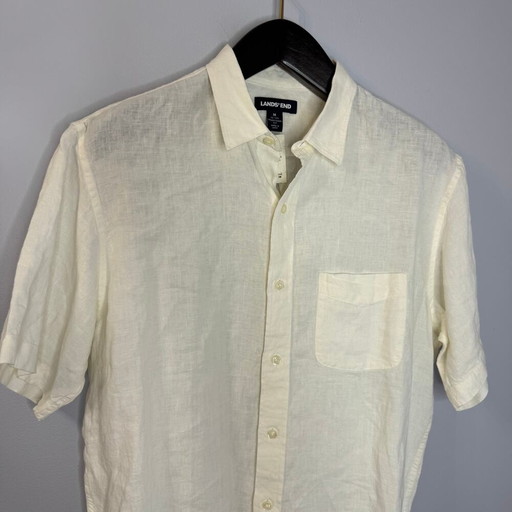 Lands' End Cream Linen Short Sleeve Shirt Beach Vacation Coastal Men's M New - Picture 11 of 11